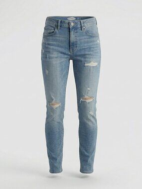 Old Navy Jeans Mens 32x32 Slim Fit Medium Wash Distressed Holes Patch Stretch